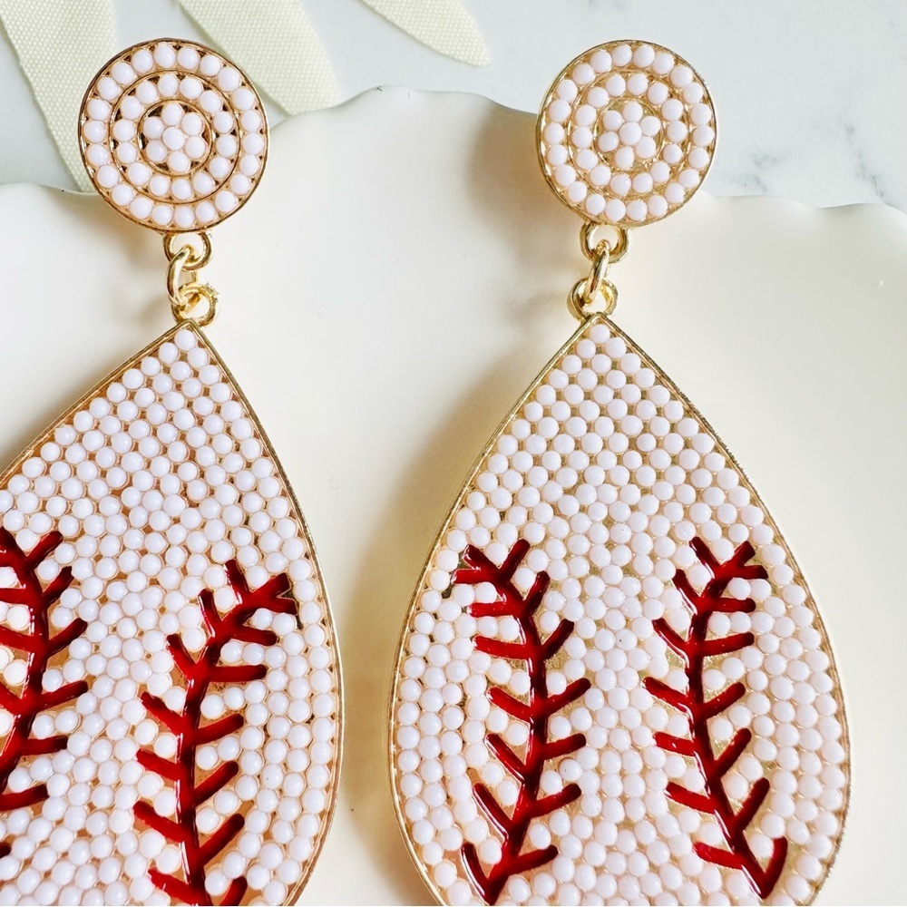 2/$30🌵 Baseball Stone Teardrop Earrings Ball Sports Baseball Season Team NEW - Picture 4 of 8